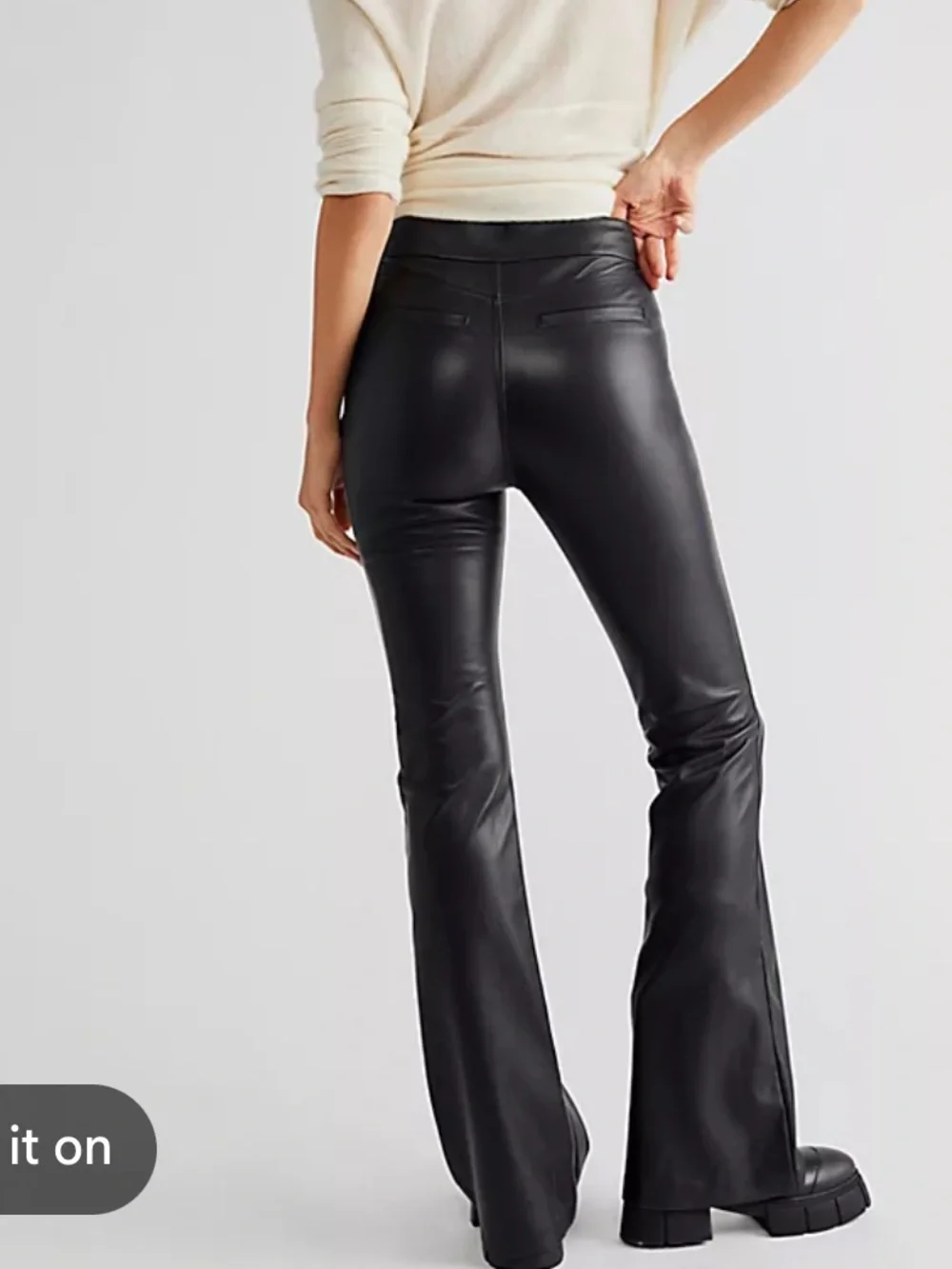 Free People NWT High-Rise Black vegan Leather Flare Pants size 12